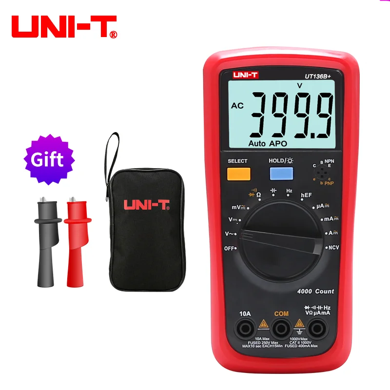 UNI-T UT136B+/UT136C+ Multimeter Digital multimeter tester AC DC Voltmeter Ammeter Ohm capacitance HFE Diode/transistor tester