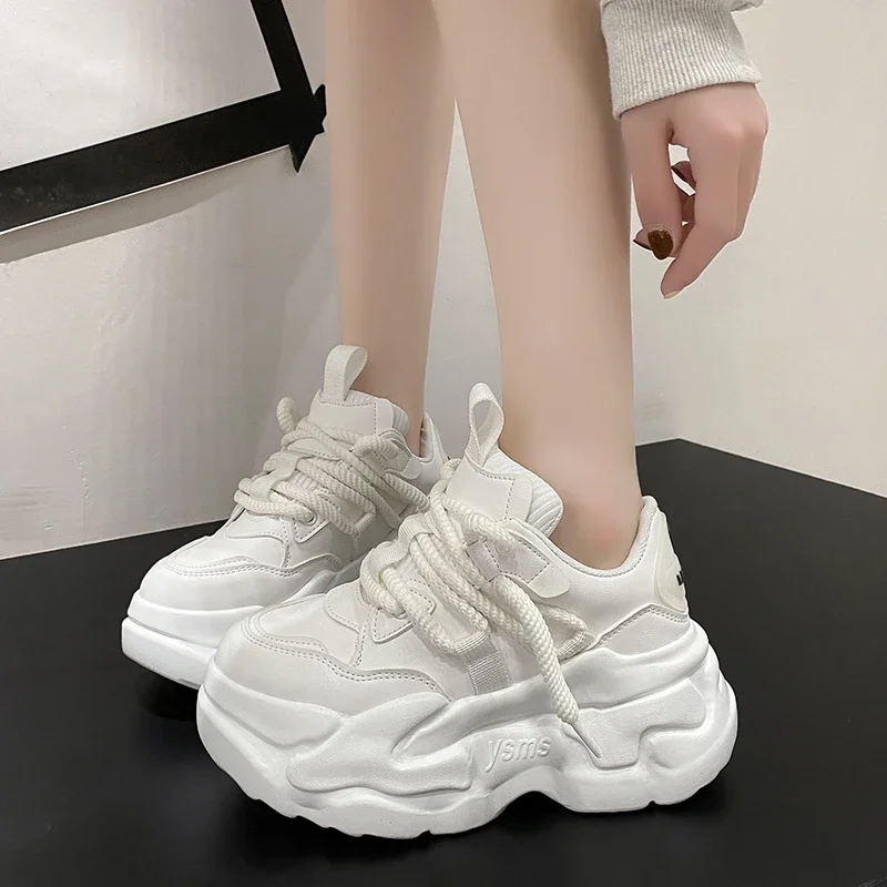 New Fashion High Platform Sneakers Women Spring Autumn Lace Up Comfort Ventilate Wedges Height Increasing Shoes Footwear