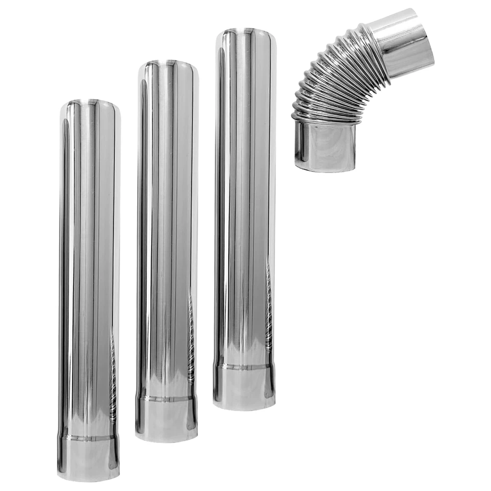 3 pcs Stainless Steel Vent Chimney Flue Straight Pipe 90° Elbow Connector Durable Corrosion Resistant Easy Install
