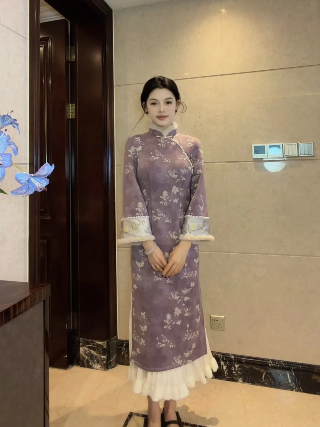 

Элегантная фиолетовая кофта с флисом и молнией на спине, с длинными рукавами, однослойная, для зимы, комфортная, в винтажном стиле, Dai...