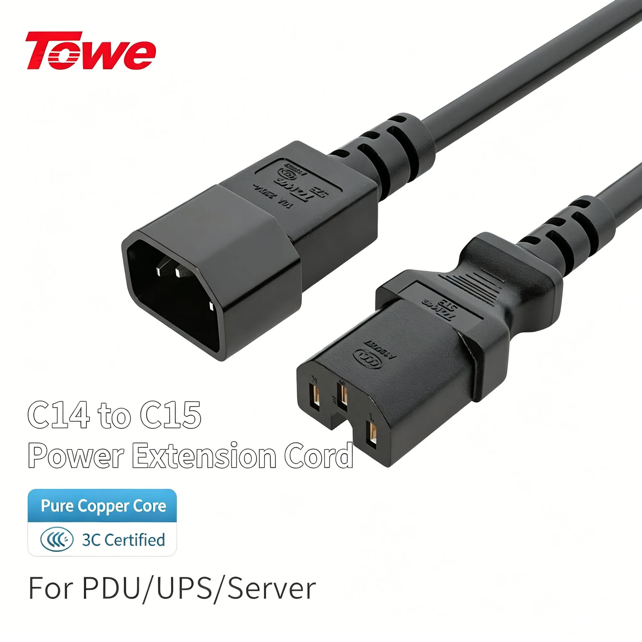 Удлинительный кабель питания IEC C14 - C15 для ИБП, PDU, серверных стоек и шкафов, кабель переменного тока, усиленный, 10А 250В, 1м, 1.5м, 3м