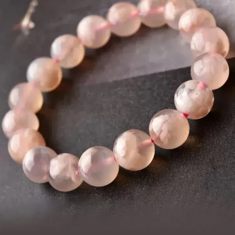 

Natural Cherry Blossom Agate Bracelet Ice Species Madagascar Marine Chalcedony Single-circle Beads Luxury Hand String for Women