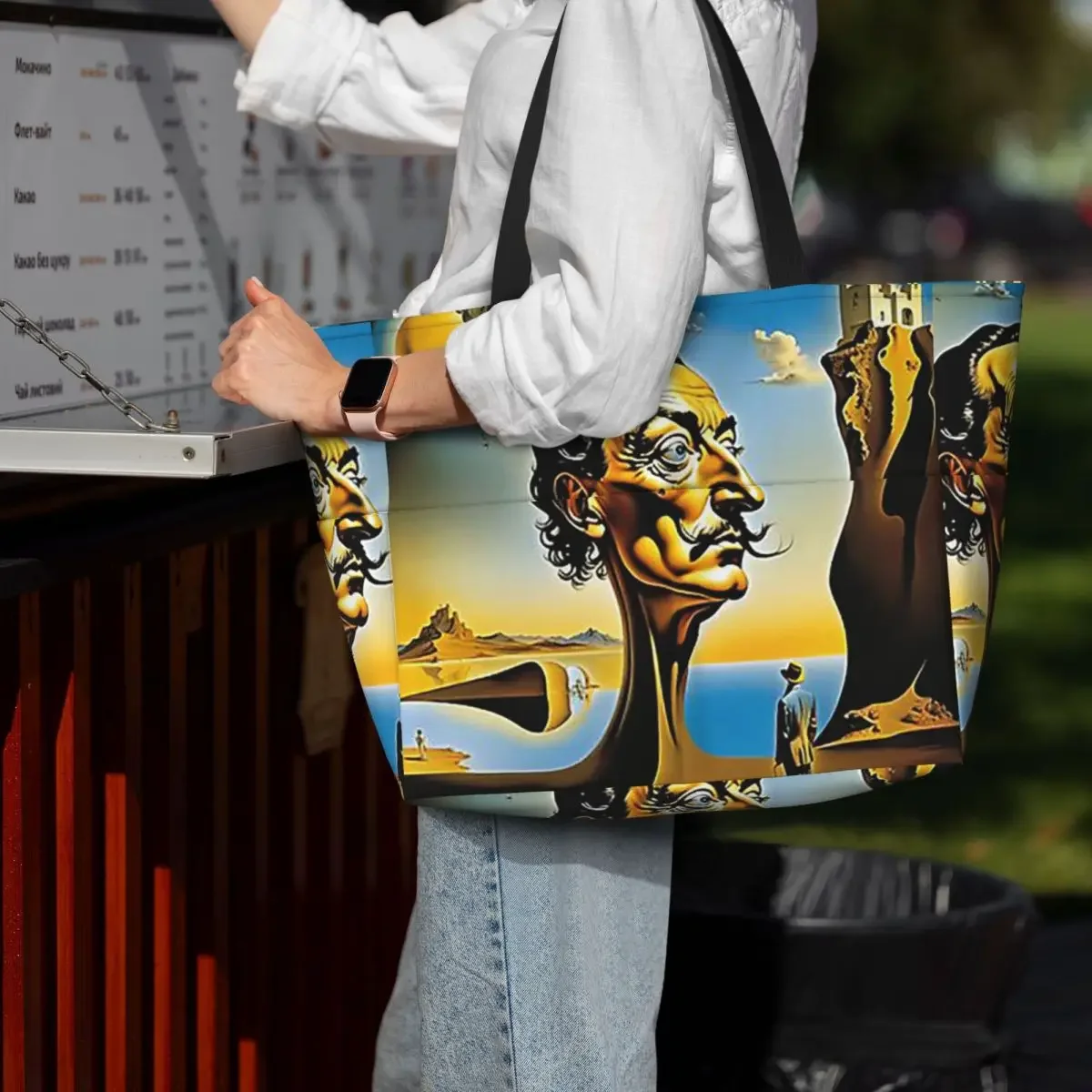 Enigmatic Encounter Surrealist Dreamscape Salvador Dali Poster Beach Tote Bag Sport Gym Yoga Duffle Tote Bag Women Travel Bag