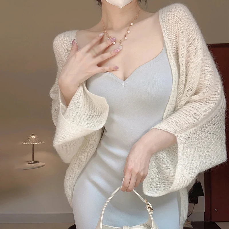 2024 Summer Comfortable Casual Elegant Mohair Knitted Cardigan with Sunscreen and Lazy Design Top