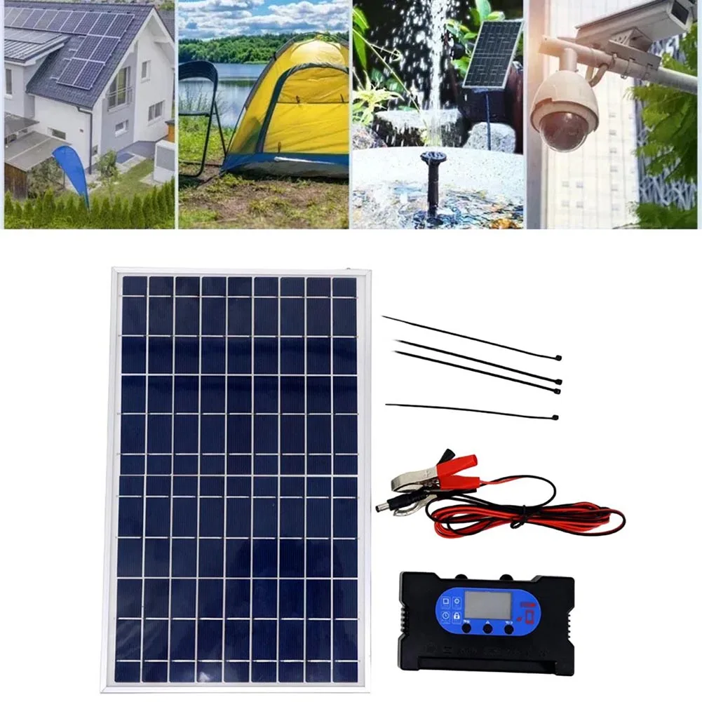 Solar Panel Kit For PWM 10W 12V/18V Solar Panel Kit With Controller Crocodile Clip IP65 Waterproof Solar Panel Replacement Kit