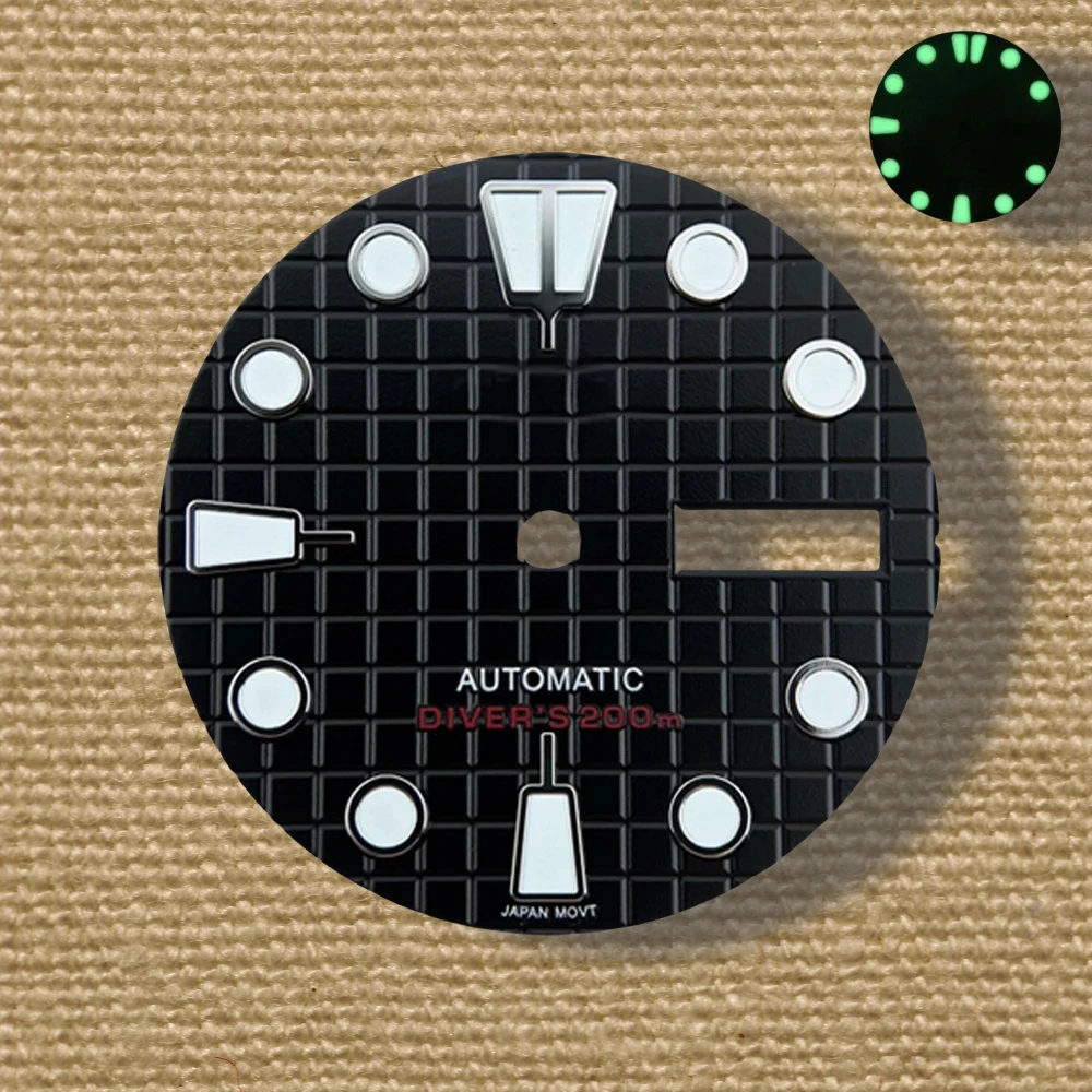 28.5 มม.คุณภาพสูง S โลโก้ NH36 Dial 3D Ripples Dial เหมาะสําหรับ NH35/NH36 การเคลื่อนไหวอัตโนมัติสีเขียวส่องสว่าง NH35 อุปกรณ์เสริม ﻿