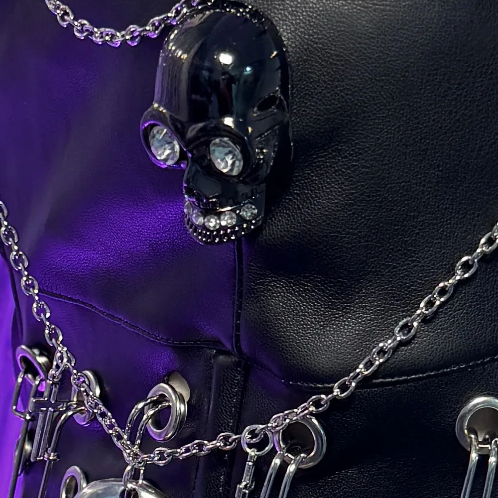 Emo Chain Gothic E-Girls Zipper Cross Grunge Harajuku Goth Skull Y2K Halter Camisole TOPS Spike Studded Rivet Punk Rock