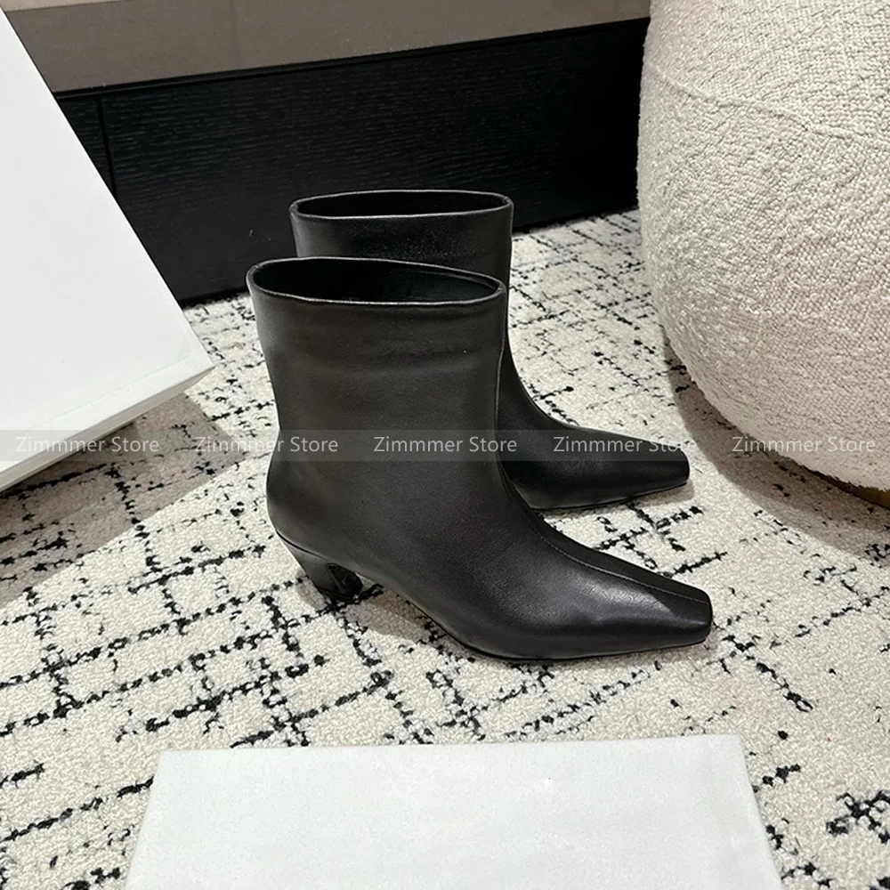 Temperament small square head kitten heel short boots genuine leather autumn and winter new slim boots mid-calf boots