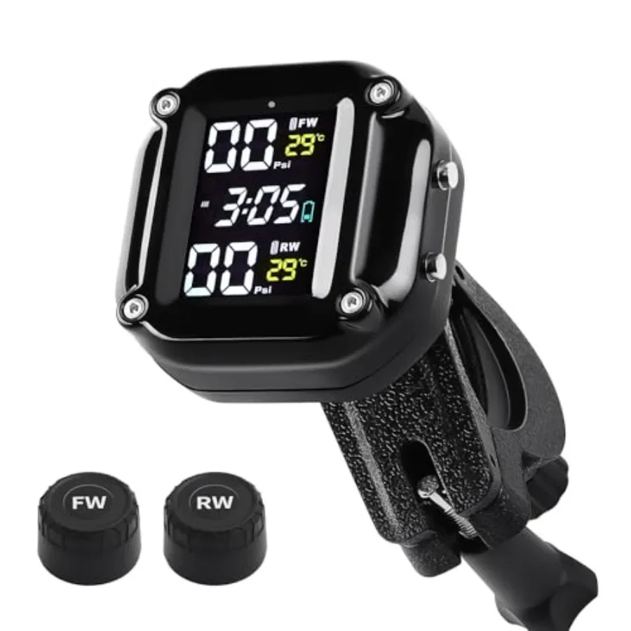 

Motorcycle Tire Pressure Monitoring System, Motorcycle TPMS System with 2 External Sensors, LCD Display, IP67 Waterproof Dustpr
