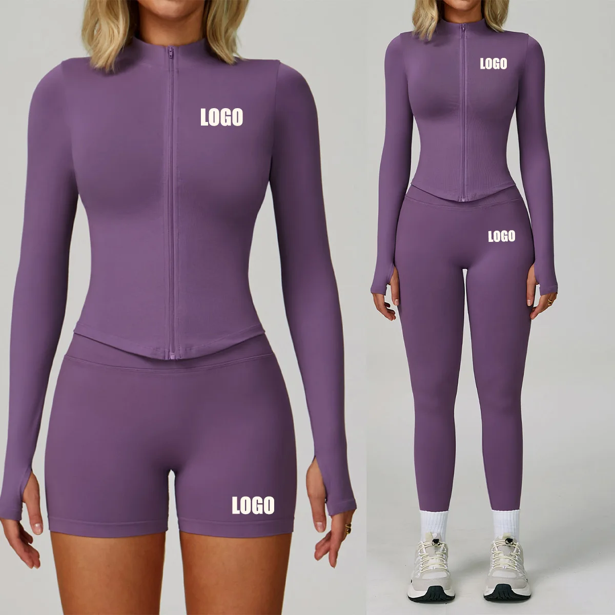 Customized LOGO women's seamless tight yoga quick-drying fitness suit outdoor running cycling sports two-piece set