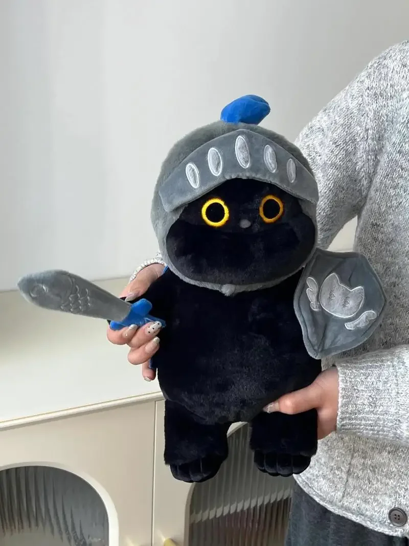 Cute Cat  Accompanying Doll Shield Knight Cat Plush Doll Detachable Cute Cat Plush Toy Silly Soft Black Cat Stuff Toy Children