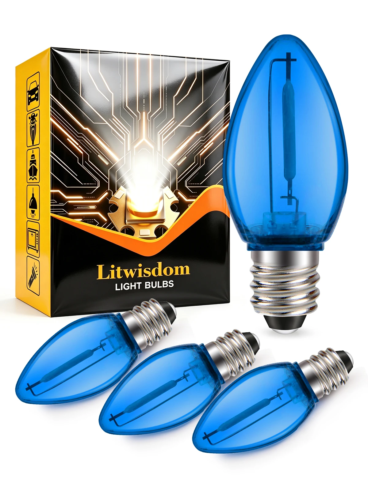 LITWISDOM 4x E12 LED Filament Blue Bulb DC24V AC110V/220V PC Shell for Christmas Patio String Light Holiday Party Home Decor
