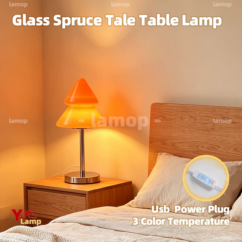 Murano Glass Pine Peak Table Lamp Adjustable Light Mode Nordic Decor Lamp For Guest Room Study Desk Homestay Interior Layout