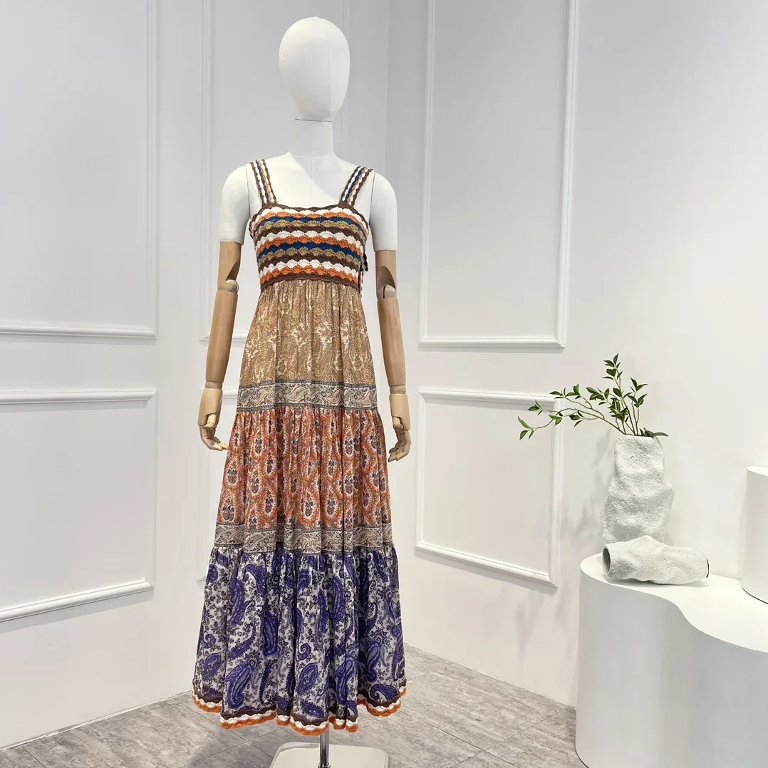 ชุดเดรสสั้นแขนยาวลายดอกไม้สีเบจม่วงม่วงปี 2025