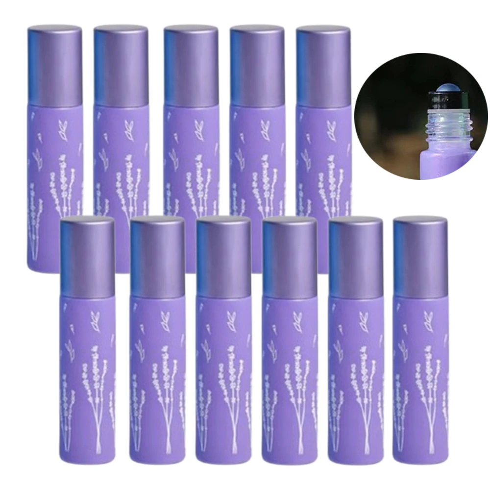 6pcs Thick Glass Essential Oil Roll On Bottle Steel Ball Roller Bottle with Flower Printing Empty Perfume Aromatherapy Bottles