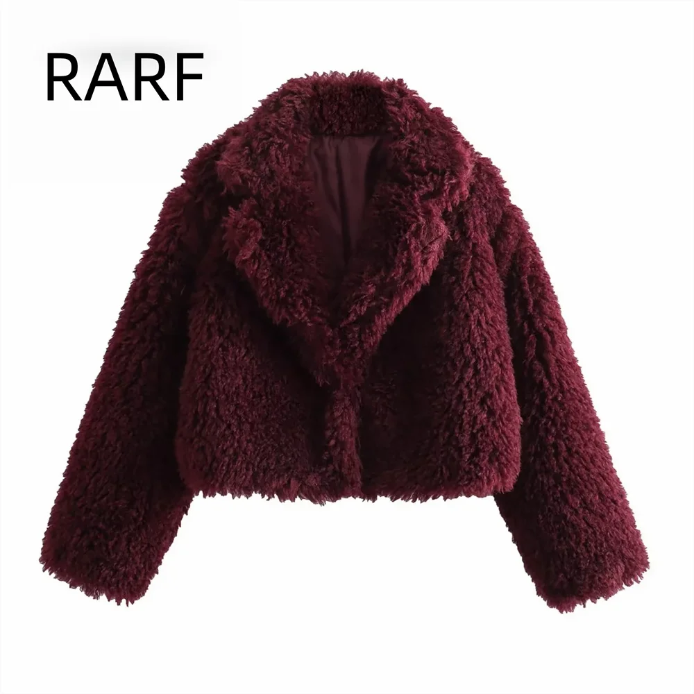 

Women's 2024 Winter Style Versatile Artificial Wool Effect Warm Solid Color Casual Short Coat