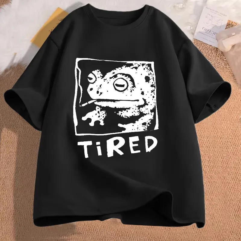 Vintage Distressed Tired Frog Square Art Mens Soft Cotton Short Sleeve Tee Monochrome Animal Casual Streetwear Daily Male Tops