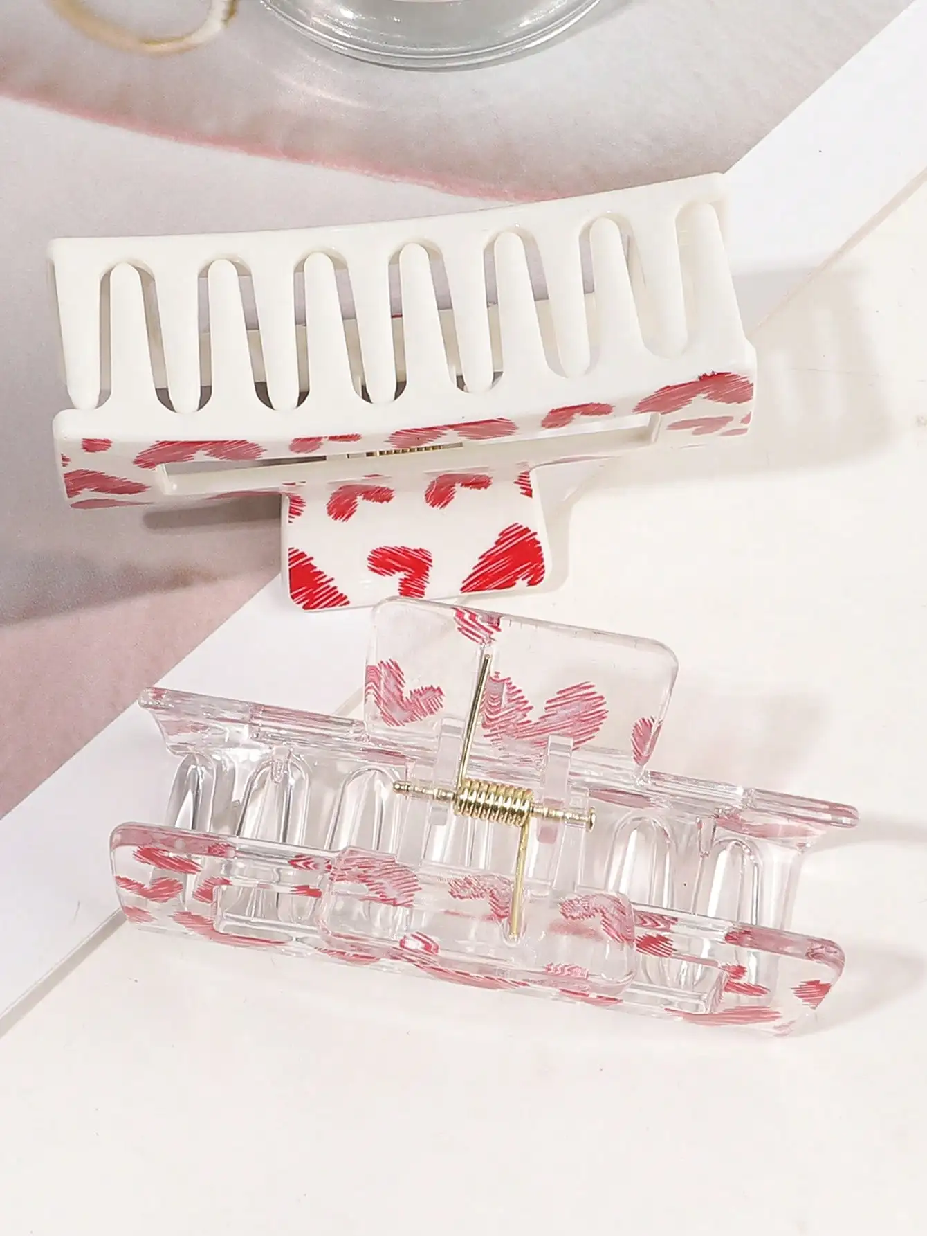 3 Stück rosa Liebesdruck-Haarklammern für Frauen, dünnes, dickes, lockiges Haar, große Bananenklammern, starker Halt, Kieferklammern, Haar-Accessoires