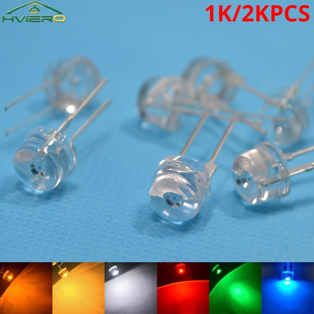 

1000/2000X 8mm Super Bright Diode Lamp Bead LED Bulb White Red Yellow Blue Green Straw Hat Led Emitting Light Decoration Lights
