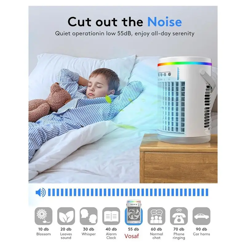 B02C-Portable Air Conditioners With Remote,Evaporative Mini Air Conditioner Portable AC Unit,Lights Personal Air Conditioner