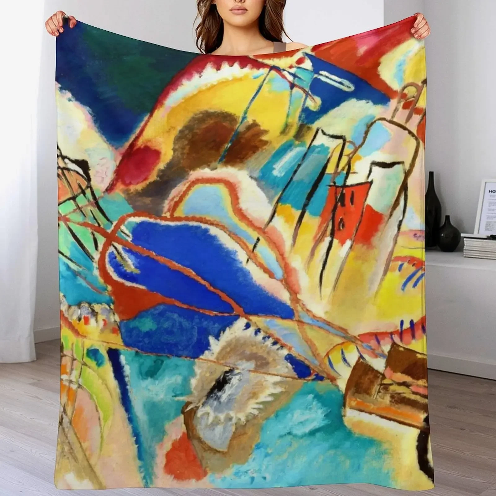 Kandinsky Composition No 4 | Kandinsky Inspired Fine Art w/ Signature Throw Blanket Cozy Throw Blanket for Bed Sofa Chair