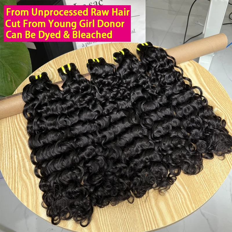Super Double Drawn Water Wave Human Hair Bundles 100% Raw Virgin Hair Extensions For Women Wet And Wavy Vietnamese Hair #1B