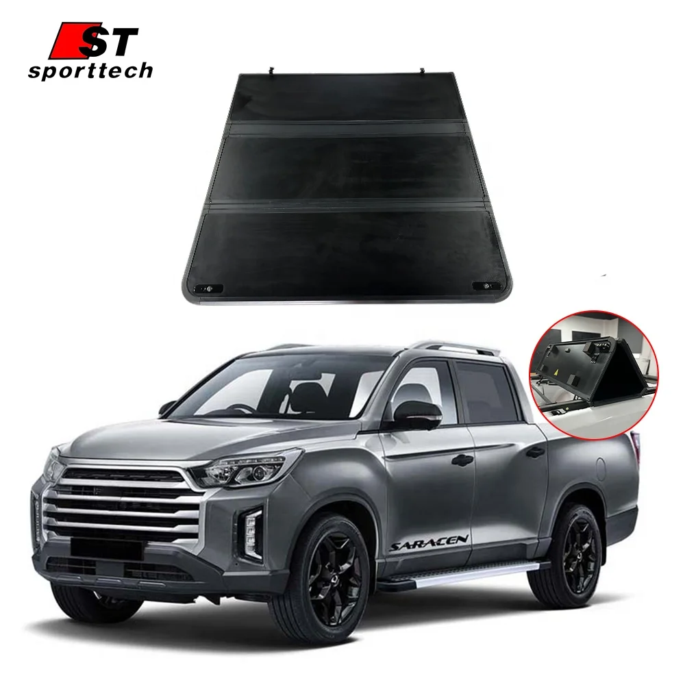 custom waterproof pickup truck auto parts no drill installation aluminum Hard Tri-fold Tonneau Cover For Ssangyong-MUSSO 2016-20