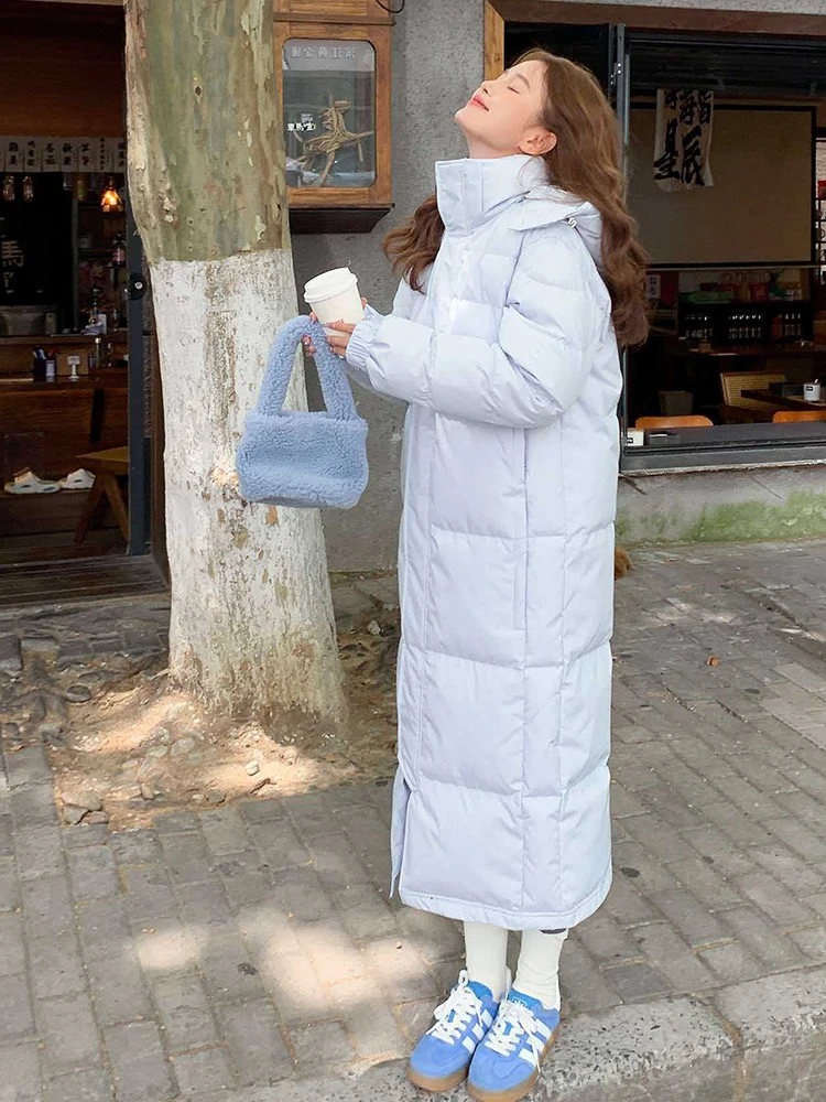 Winter Long Hooded Solid Down Jacket Women White Duck Down Waterproof Outwears Female Warm Thick Parker Knee Length Down Jacket