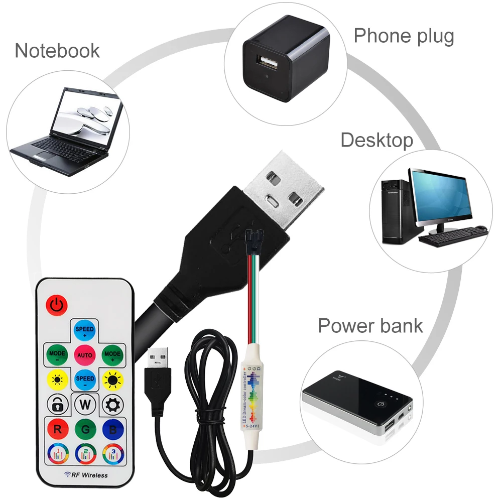 DC5V WS2812B DIY LED-Ring 8 bis 241 Pixel 5050 RGB individuell adressierbare WS2812 runde Module mit 17-Tasten-Musik-RF-Controller