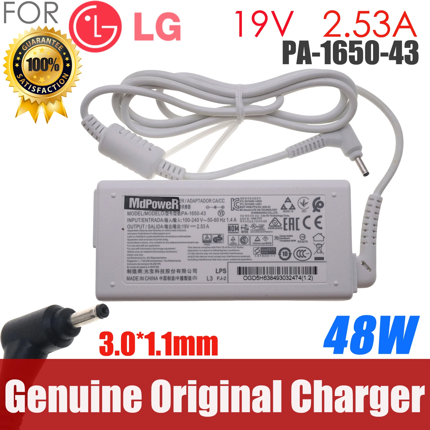 

New Original 48W AC Adapter Charger for LG gram 17Z90N-N.APW9U1 17Z90N-N.APS9U1 17Z95N,17ZD95N,17ZG95N,17ZB95N EAY65249001