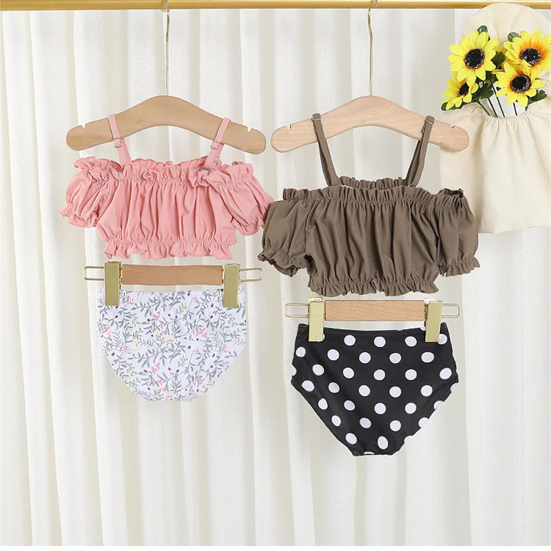 Baby Girls Summer Swimwear 2024 New Princess Sling Swimsuit Set Kids Fashion Beach Clothing Children Cute Top+Dot Bikini 2Pcs