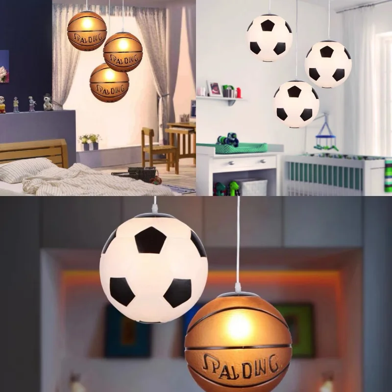 

Modern Children Pendant Living Room Bedroom Study Basketball Football Glass LED Lighting E27 Bulb Base Home De 110-220V Lustre