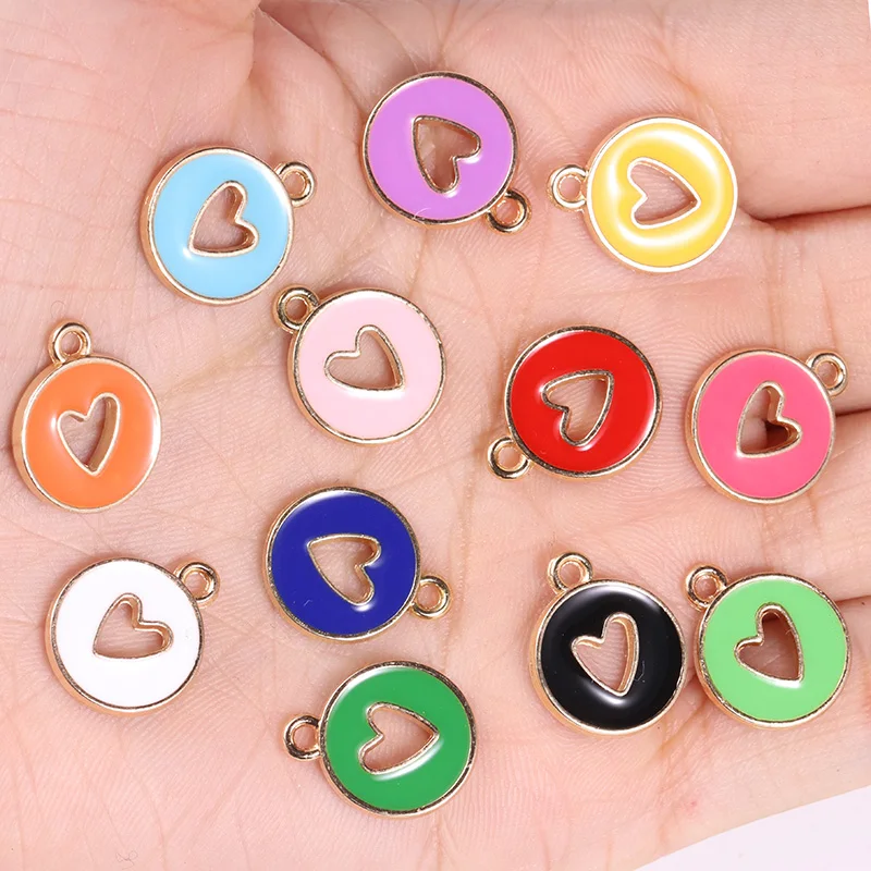 

20Pcs 12*14mm Colourful Oil Drip Enamel Round Heart Pendant DIY Necklace Bracelet Earring Charms for Jewelry Making Accessories