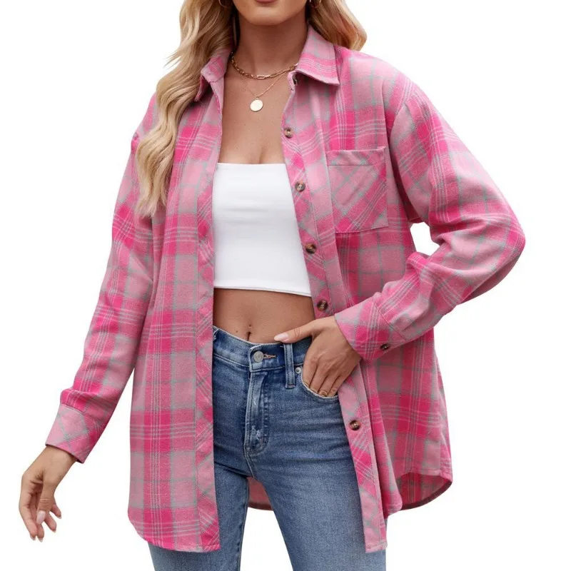 Women\'s Plaid Shirt Casual Autumn New Ladies Loose Tops Flannel Female Long Sleeve Blouses Korean Fashion Jacket Female Clothes