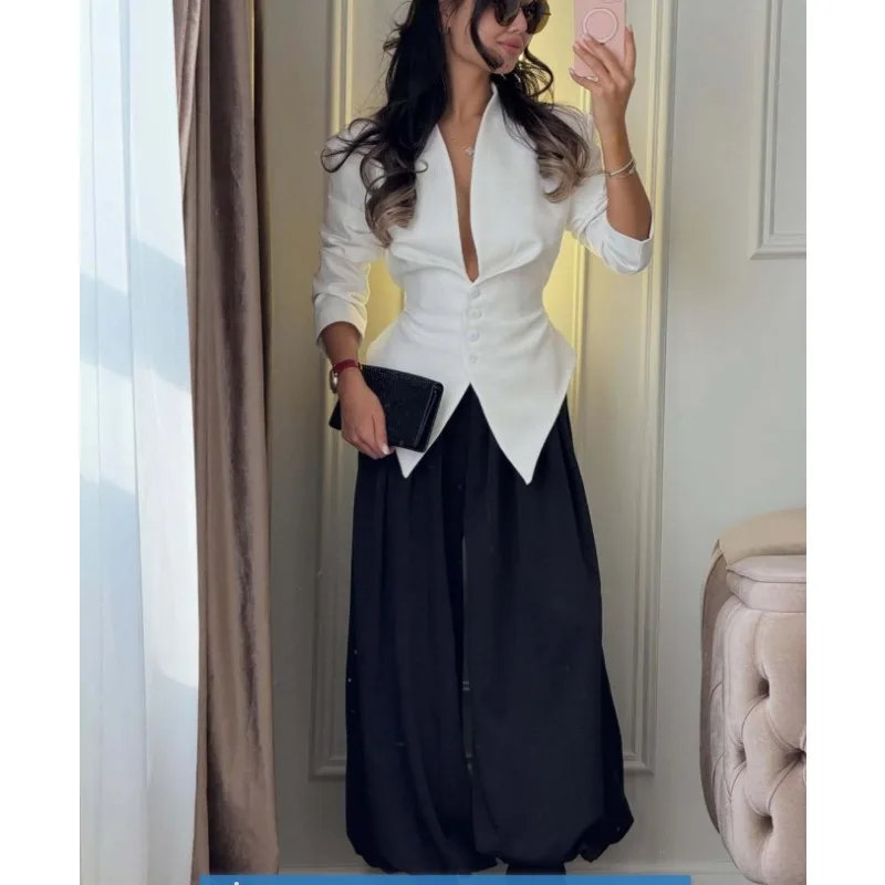 European American Women's Clothing New Slimming Form-fitting Asymmetrical Small Suit Jacket Long-sleeved Fashionable Elegant Top