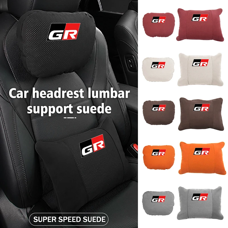 For Toyota Suede Breathable Car Headrest Lumbar Support Mat Neck Protection Pillow C-HR CHR Logo 2016 2017 2018 2019 2021 2022