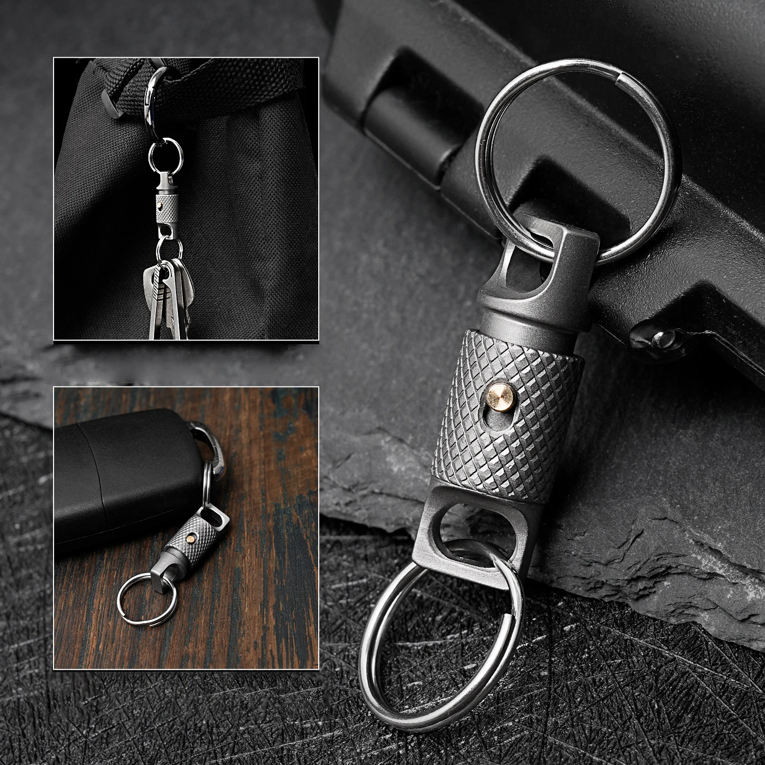 Titanium alloy Key Chain With Lock Buckle Double Head Mini Car Keychain Key Ring Portable Creative Quick Demolition Buckle