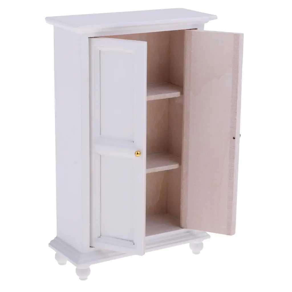 

Wooden Dollhouse Wardrobe Miniature Cabinet 1/12 Scale Bedroom Furniture for Kids Room Decoration and Collection