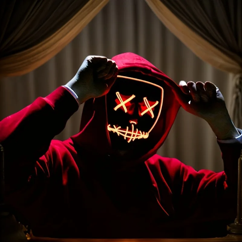 สายไฟ LED Light Up V Face หน้ากากสยองขวัญน่ากลัวคอสเพลย์เครื่องแต่งกาย Prop สําหรับปาร์ตี้ฮาโลวีน Masquerade แต่งตัวตกแต่ง