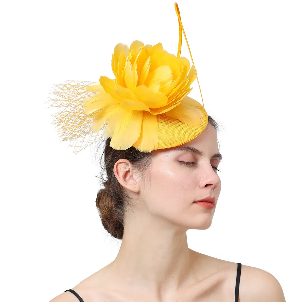 Women Flower Feathers Fascinator Hat New Fashion Hair Clip Wedding Fascinator Royal Ascot Race Accessories Veils Party Chapeau