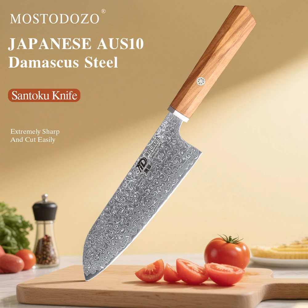 

MOSTODOZO 7" Japanese Hand Forged Santoku Knife Damascus Steel Professional Chef Knives Kitchen Utility Cleaver Cooking Tools