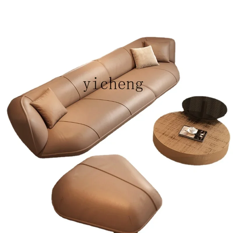 i10--Straight Row Sofa Brown Living Room Light Luxury Four-Seat Three-Seat Leather Sofa Creative Strange Shape
