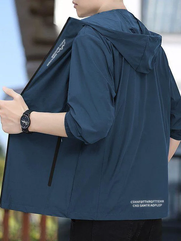 

2026 New Ice Silk Hooded Jacket Men Summer Ultra-Thin Outerwear Fashionable Versatile Thin Skin Clothes Polyester Fiber