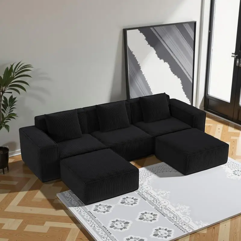 أريكة معيارية مقاس 118 بوصة تتحول إلى سرير أريكة كبير الحجم، تكوين مرن، نسيج مخملي سحابي قصير ناعم، مجموعة من 3 أشخاص مع 2