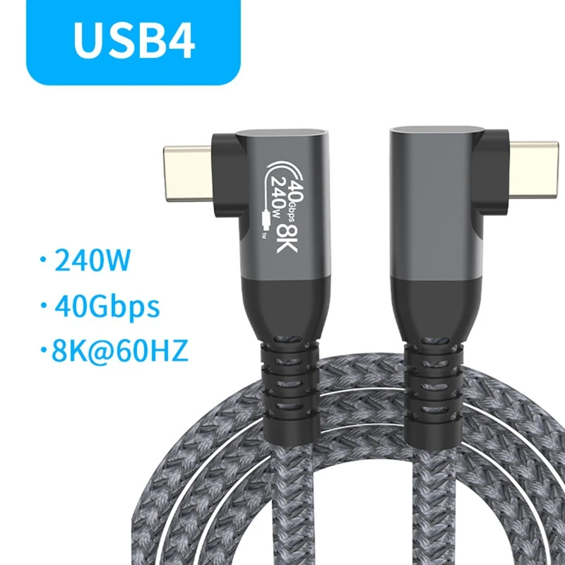 USB 4 90 Degree Angle Cable 40Gbps USB4 Elbow Type C Data Transfer Cable USB C PD240W Fast Charging