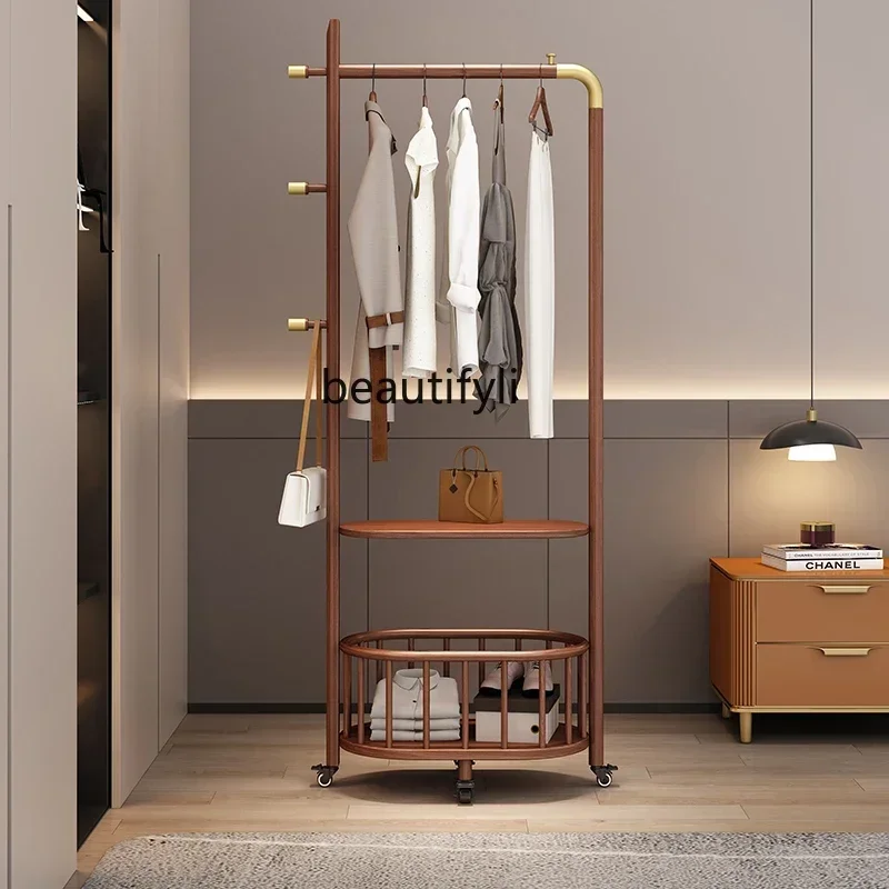 PP Ash wood coat rack floor-to-ceiling simple hanger living room hotel clothes rack solid wood storage hanger movable
