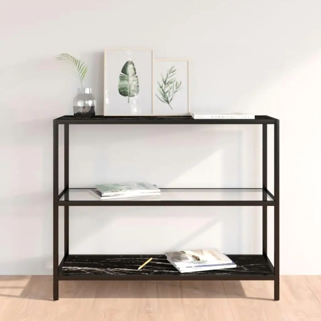 Transparent & Black Marble Shelf 39.4x14.2x35.4cm Tempered Glass - Modern Home Decor