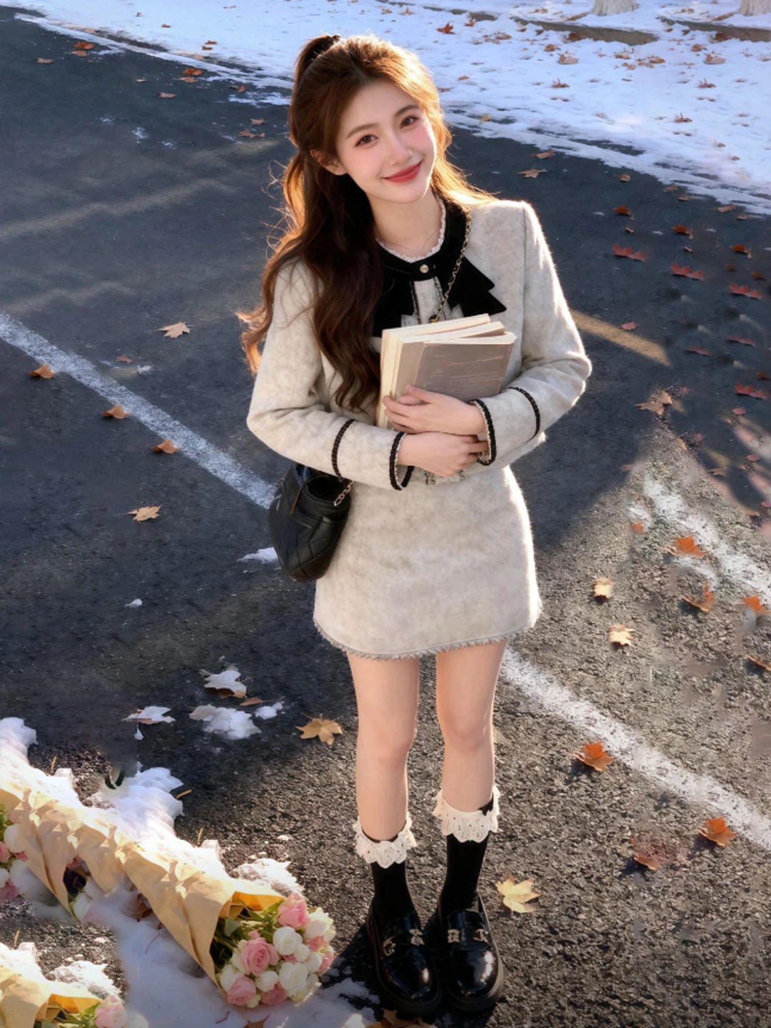 

Корейский комплект из укороченной куртки и юбки: нежный, комфортный, модный зимний женский костюм-двойка из хлопка.