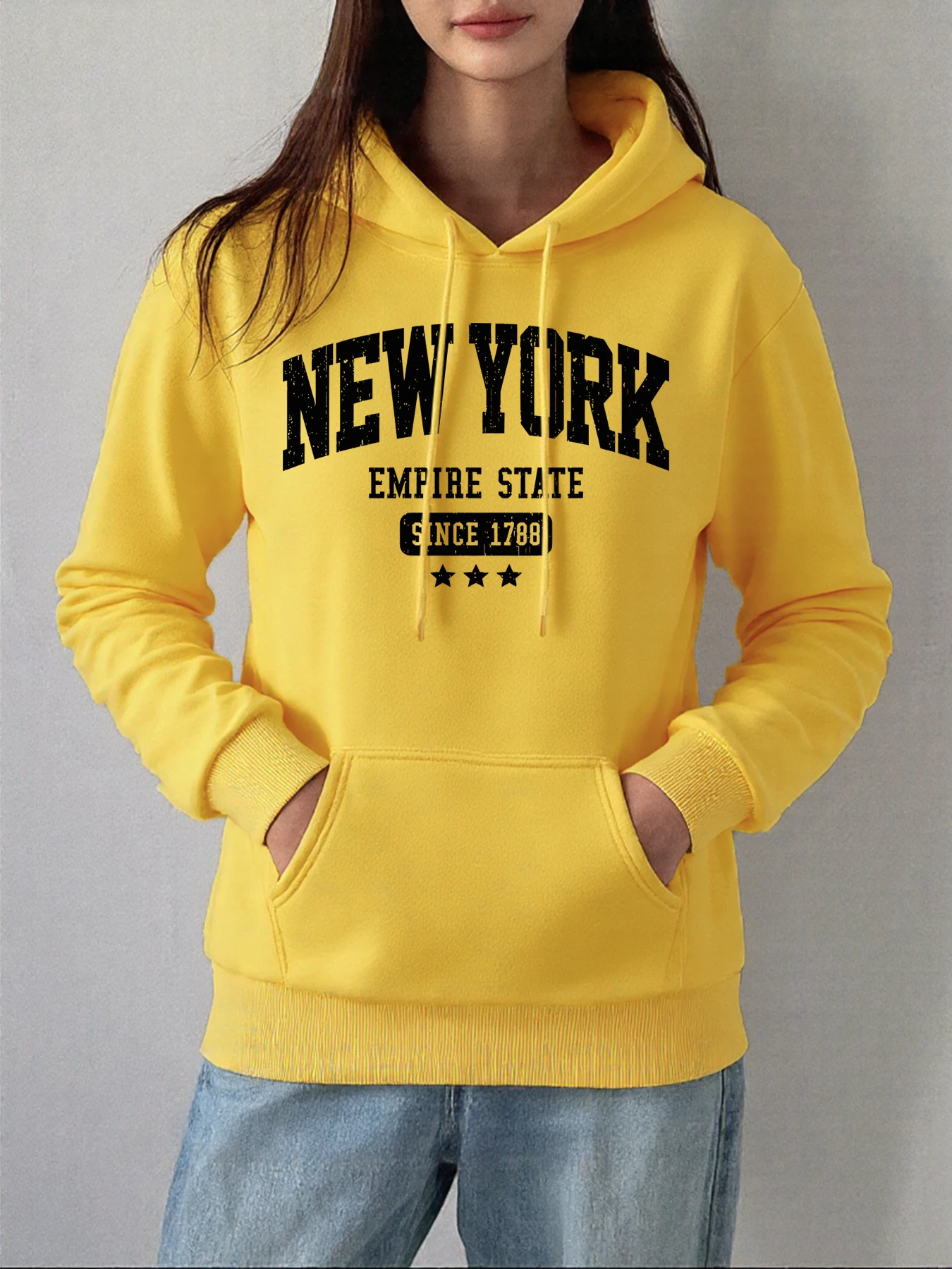 New York Empire State Design Frauen Hoodies Mode Tasche Hoody Casual Hip Hop Streetwear Persönlichkeit Kleidung Herbst Lose Tops