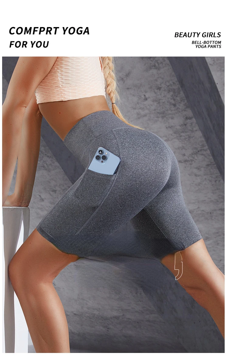 Doppelte Tasche Sport Shorts Frauen Elastische Dünne Shorts Gym Übung Laufen Hohe Taille Shorts Mehrfarbige Yoga Fitness Shorts – Detail 2